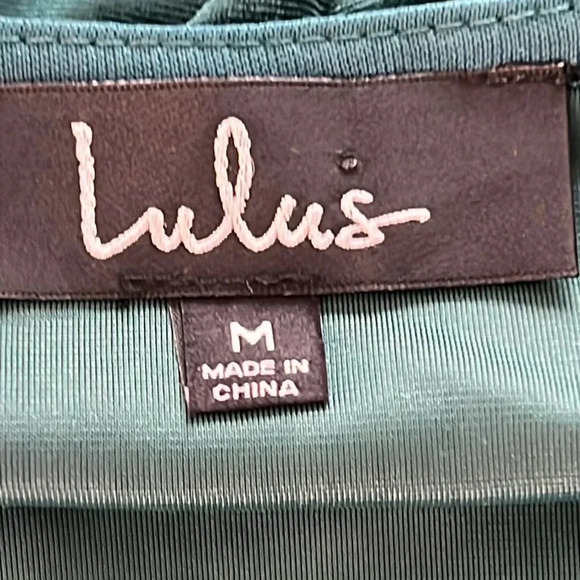 Lulus Amour Teal Green Luxe Stretch Velvet High-Low Wrap Dress V-Neck Size M - Picture 12 of 15